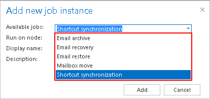 adding new shortcut synch job instance