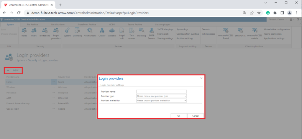 contentaccess 20. – login providers-02 | TECH-ARROW Documentation Center